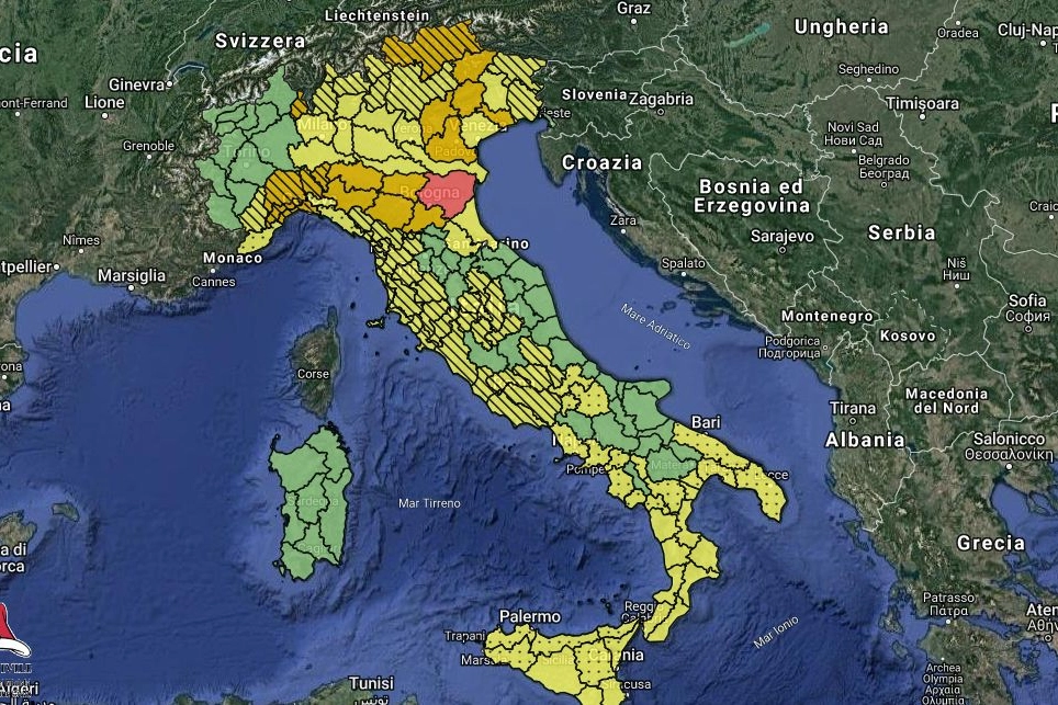 L'allerta meteo della Protezione civile per il 19 novembre 2019