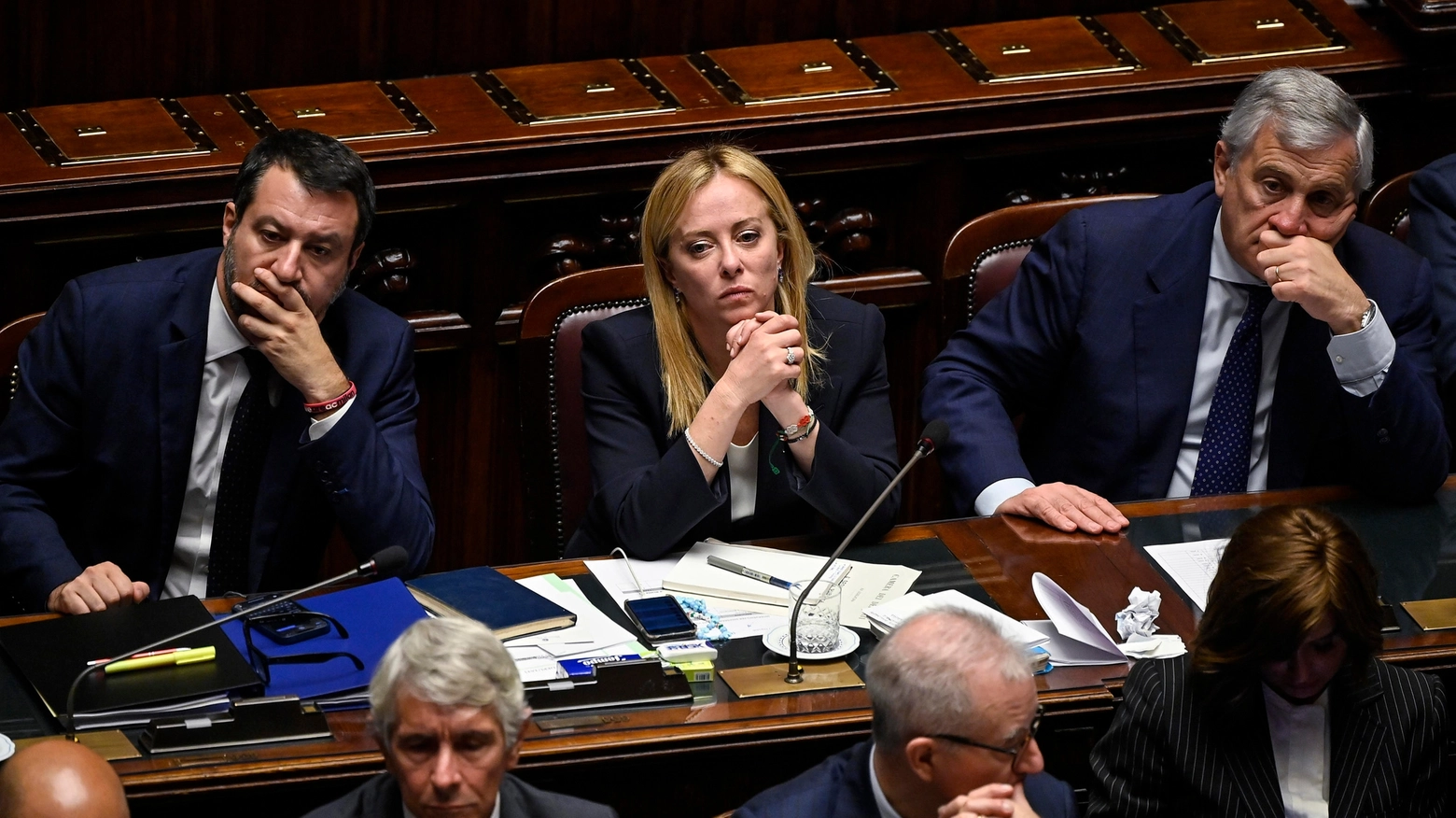 Matteo Salvini, Giorgia Meloni e Antonio Tajani (Ansa)