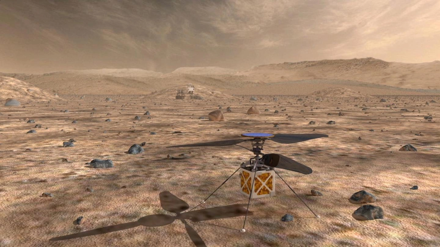 La simulazione dell'atterraggio dell'elicottero su Marte (Ansa)