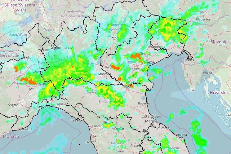 Il radar della Protezione Civile nella serata di martedì