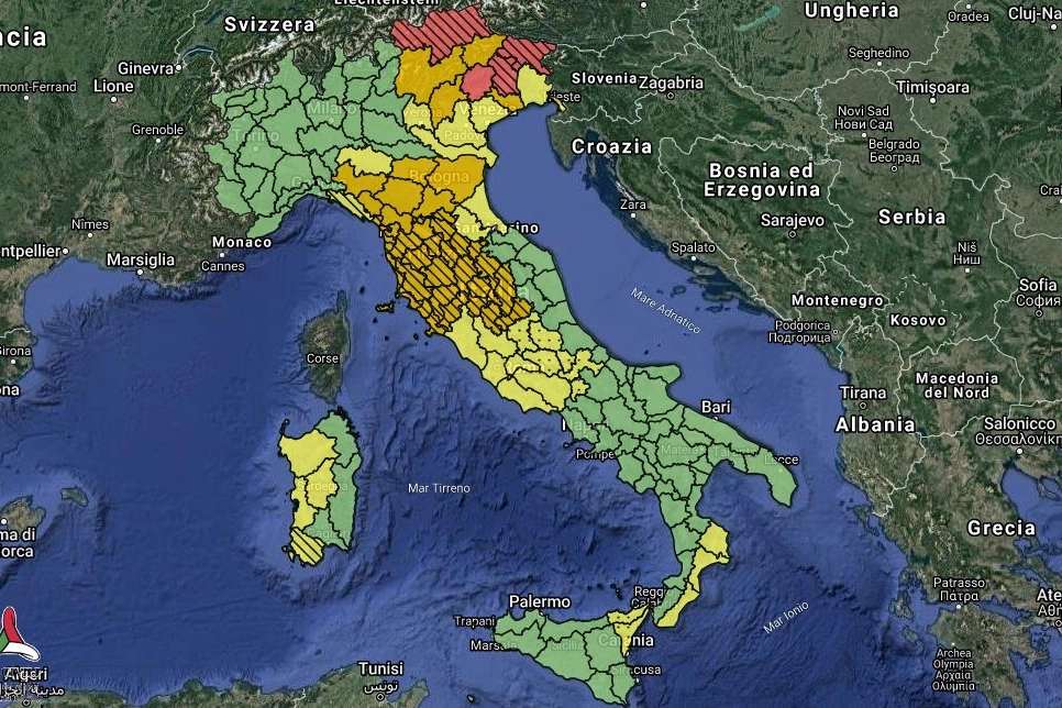 Il bollettino di criticità di sabato 5 dicembre della Protezione Civile