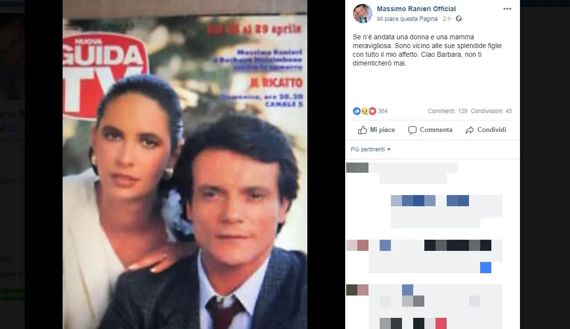 E' morta l'attrice Barbara Nascimbene. L'ex Massimo Ranieri: "Non ti dimenticherò mai"