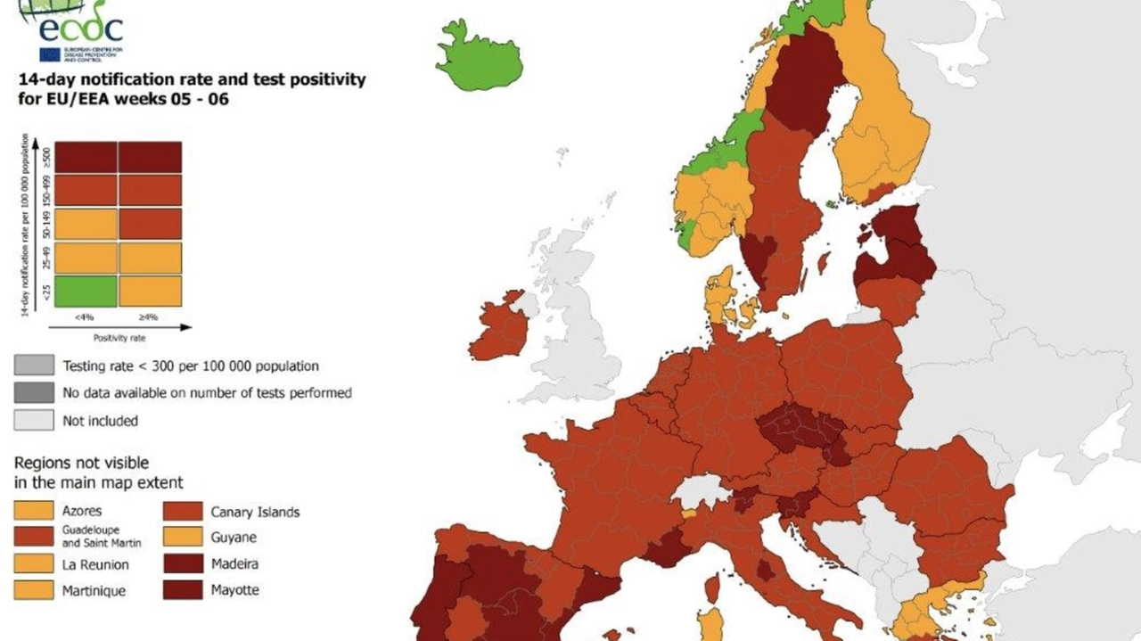 Nuova mappa Ue (Ecdc)