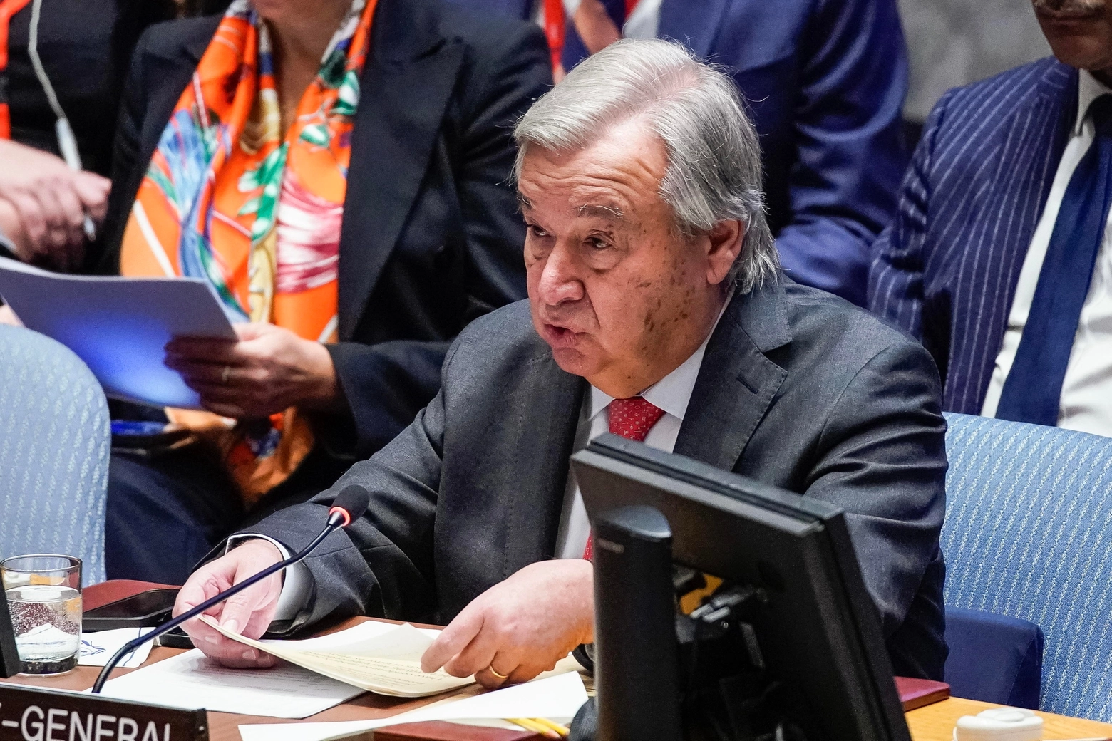Antonio Guterres parla al Consiglio di sicurezza dell'Onu (Ansa)