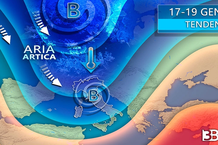 L'irruzione di aria polare dal Nord Europa in arrivo in Italia in settimana (foto 3Bmeteo)