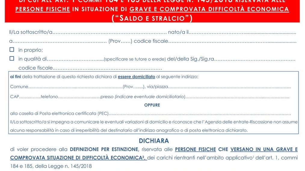 La prima pagina del modello SA-ST sul sito dell'Agenzia delle Entrate-Riscossione (Ansa)