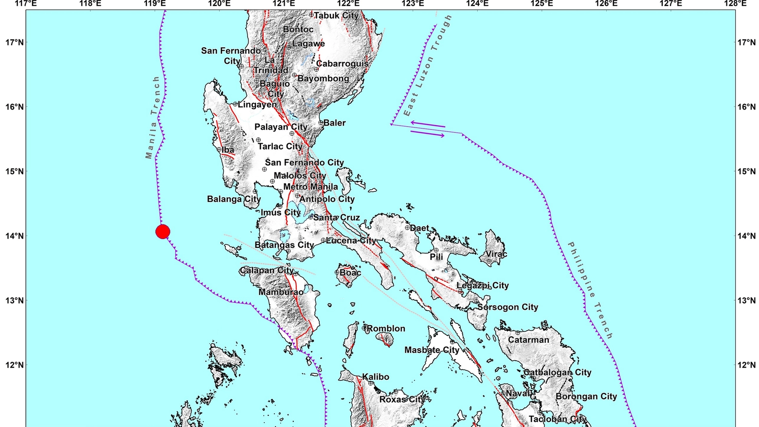 Terremoto nelle Filippine, l'epicentro (fonte Twitter @phivolcs_dost)