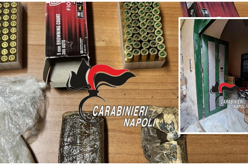 Droga e proiettili sequestrati a Caivano. Nel box: i locali del market illegale in via Cairoli