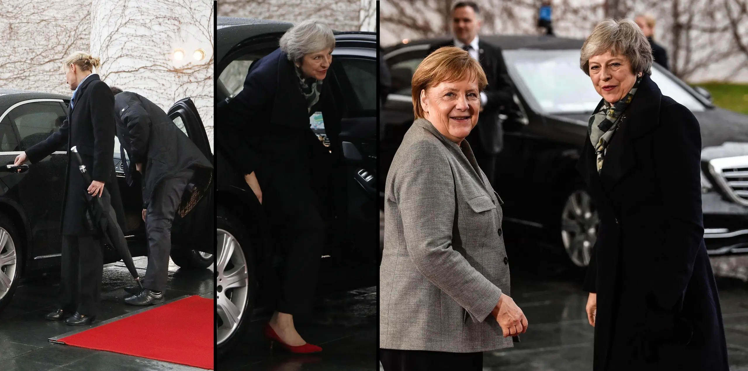 Theresa May rimane bloccata in auto (e Angela Merkel la aspetta)