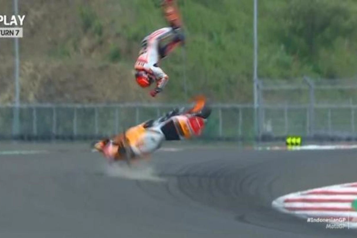 L'incidente in Indonesia di Marc Marquez (Ansa)