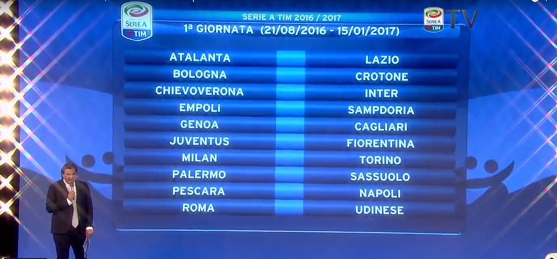 Calendario Serie A 2016 17 Juventus Fiorentina Alla Prima Giornata