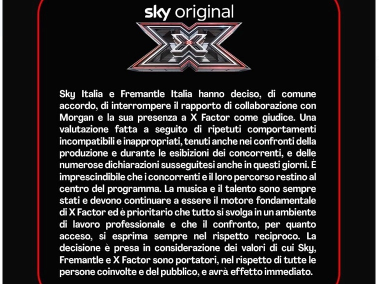 Il comunicato di Sky e Fremantle