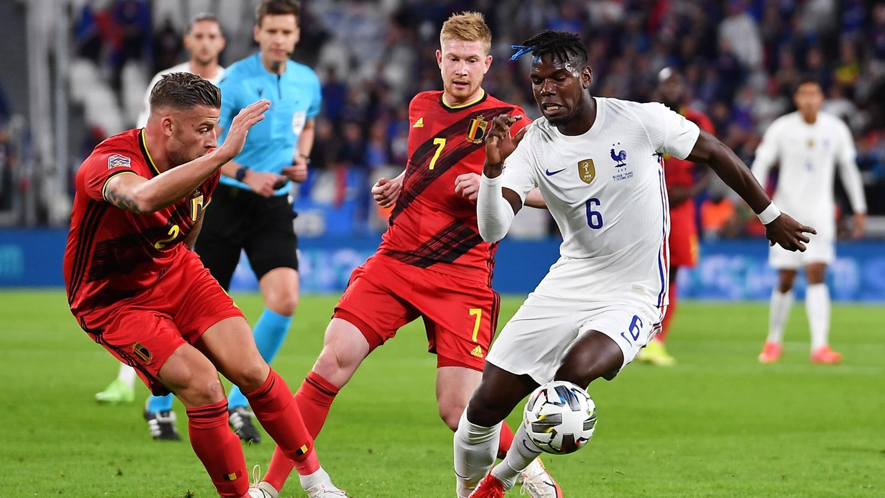 Pogba in azione durante Francia-Belgio