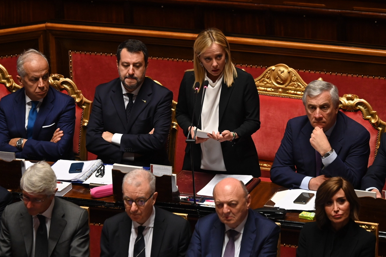 Giorgia Meloni durante la replica in Senato (Ansa)