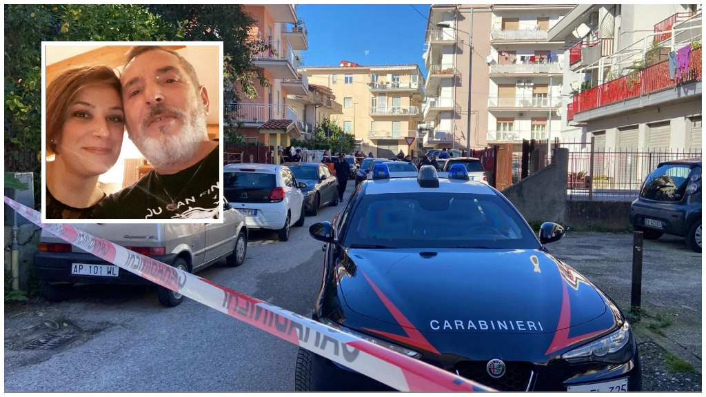 Annalisa Rizzo e Vincenzo Carnicelli. Sullo sfondo, la palazzina di Agropoli dove sono stati trovati morti