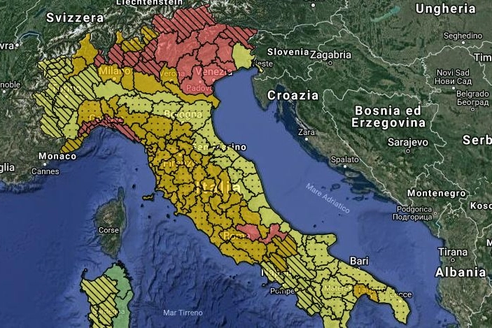 L'allerta meteo per il 29 ottobre 2018