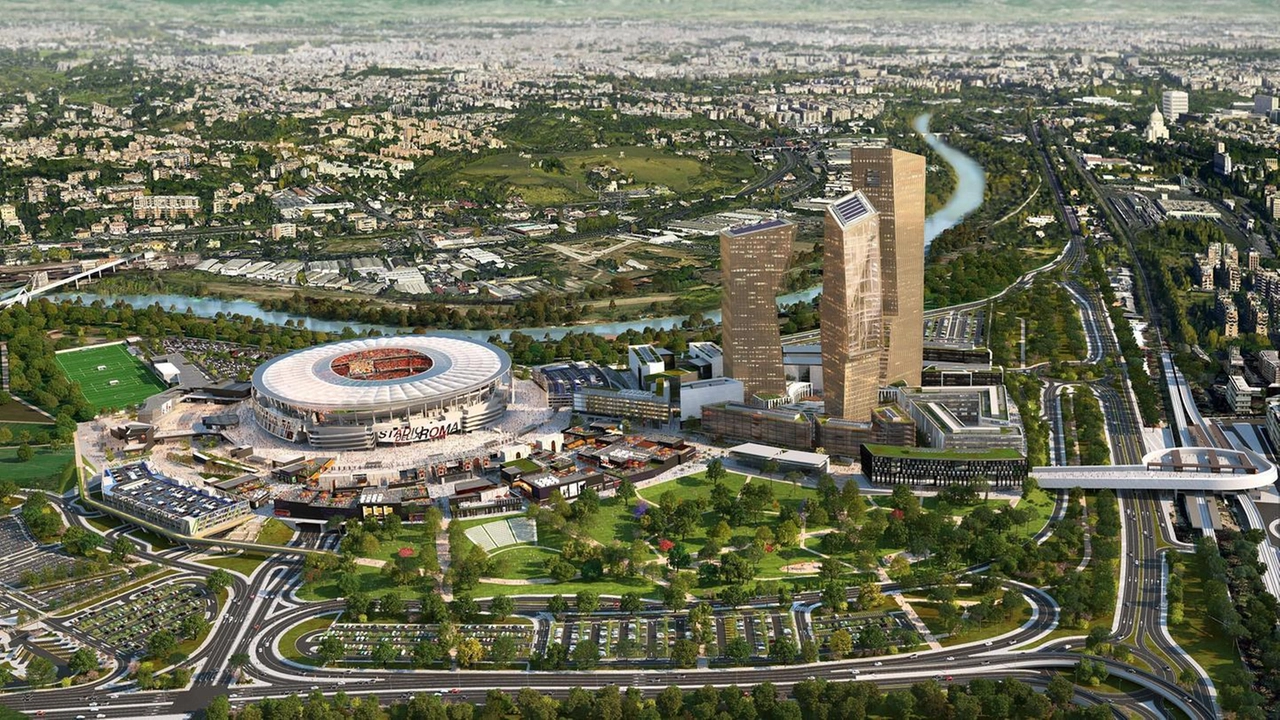 Un rendering del progetto dello stadio della Roma (Ansa)