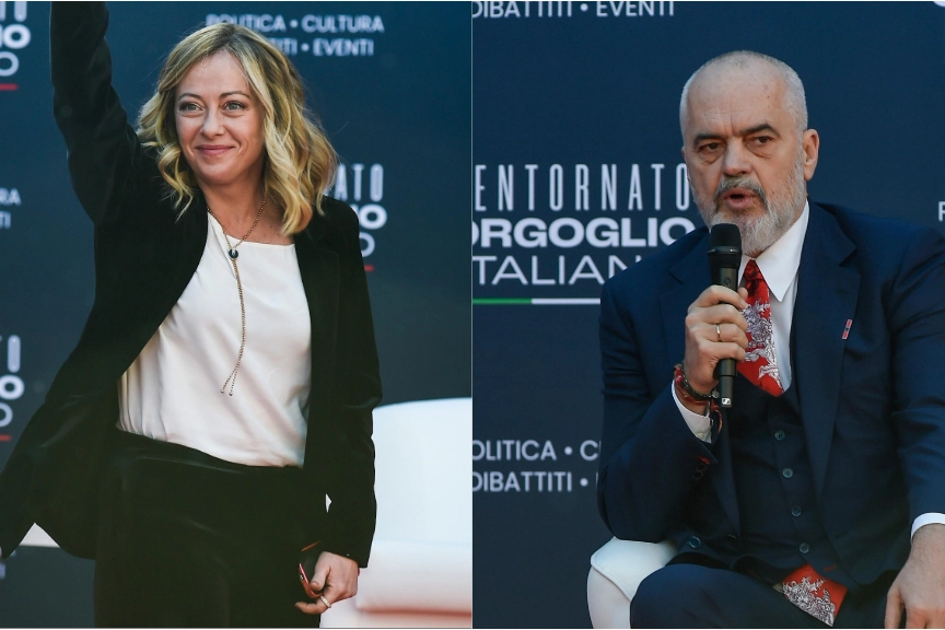 Giorgia Meloni e il premier albanese Edi Rama ad Atreju 2023, la kermesse di FdI