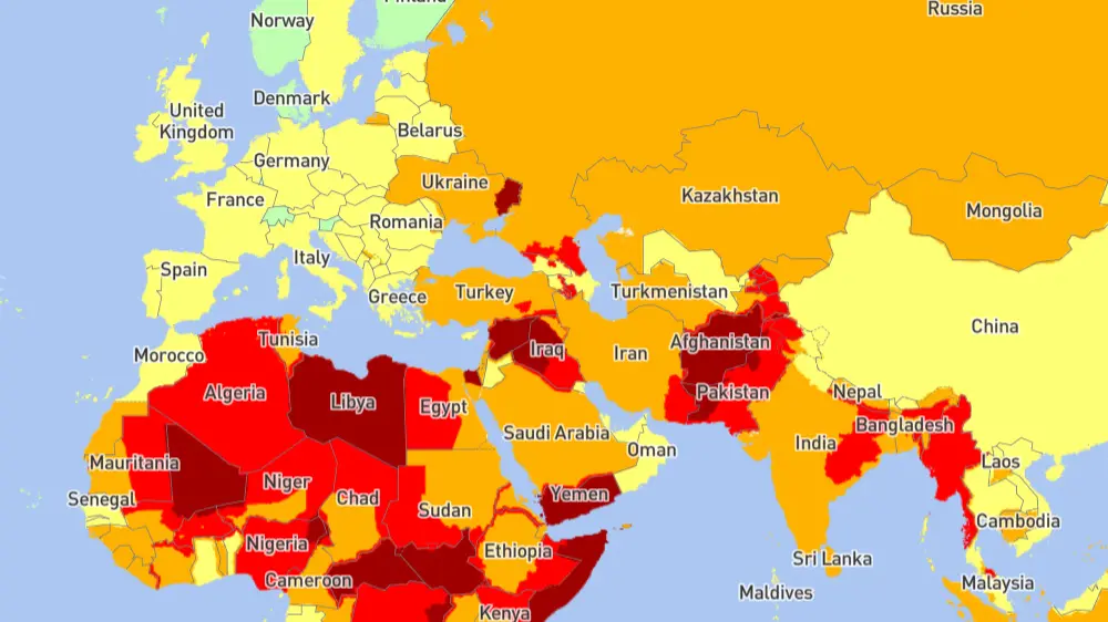 La mappa dei paesi più pericolosi del mondo