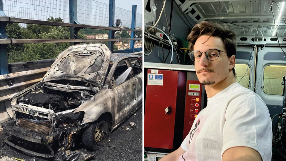 L'auto distrutta dopo l'esplosione e il 25enne Fulvio Filace, morto al Caldarelli dopo giorni di agonia