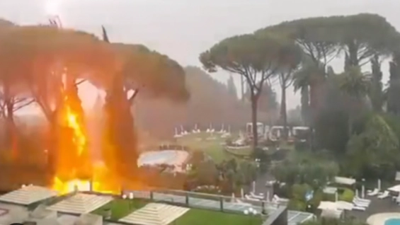 Fulmine cade su un albero a Roma, le immagini riprese nel quartiere Balduina