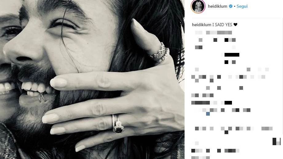 Heidi Klum annuncia le sue nozze con Tom Kaulitz (Instagram)