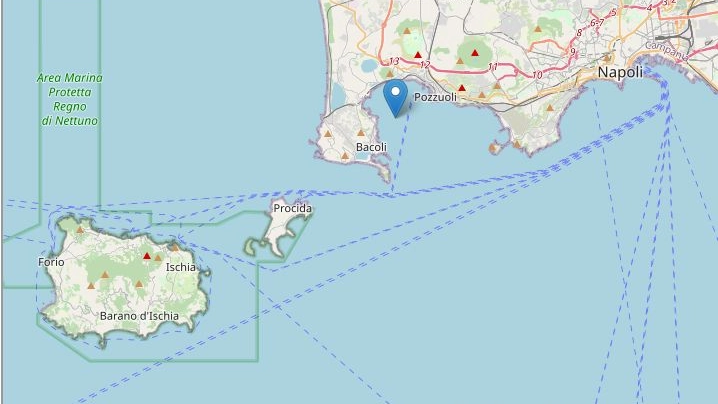 L'epicentro del terremoto registrato dall'INGV