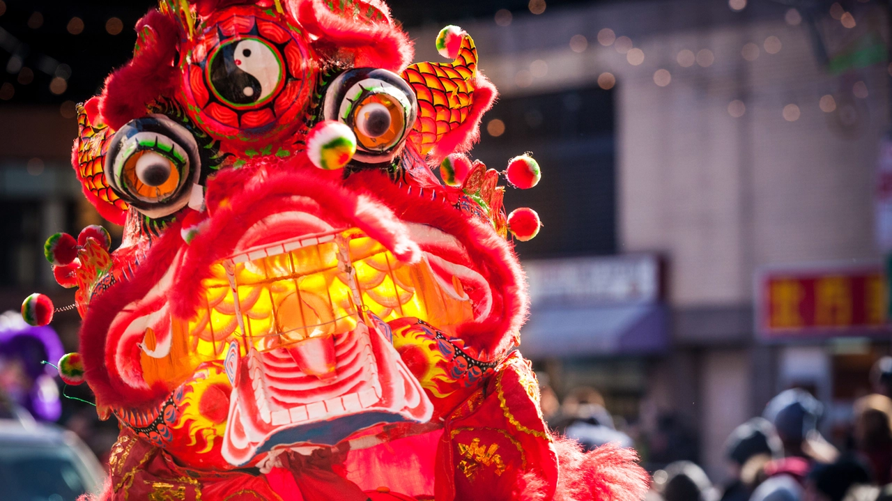 Red Dragon at Chinese New Year Parade, Chinatown, New York City