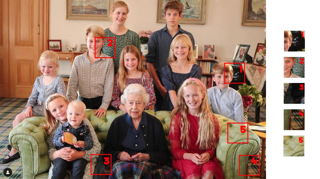 Evidenti anomalie nella foto della regina con i nipoti