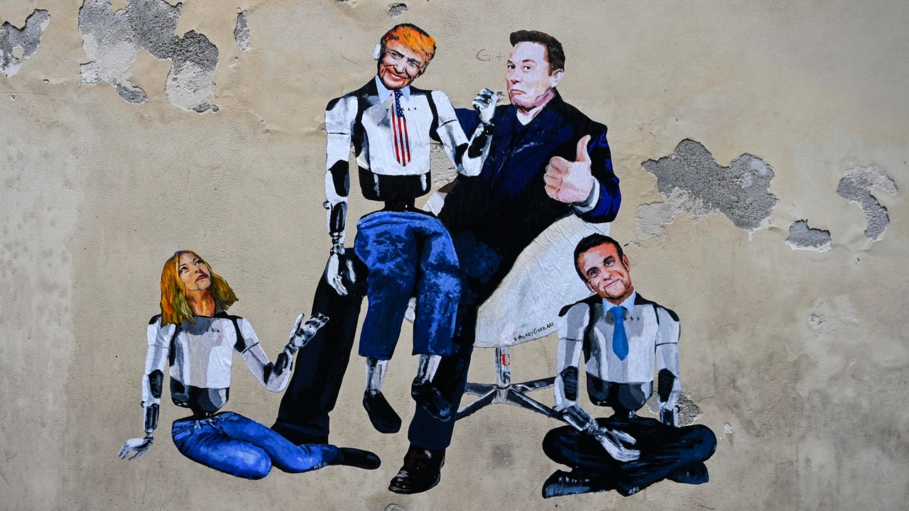 Mural depicts Elon Musk puppeteer with Trump, Meloni and Macron