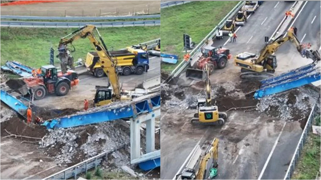 Il cavalcavia crollato sulla diramazione Roma sud dell'A1