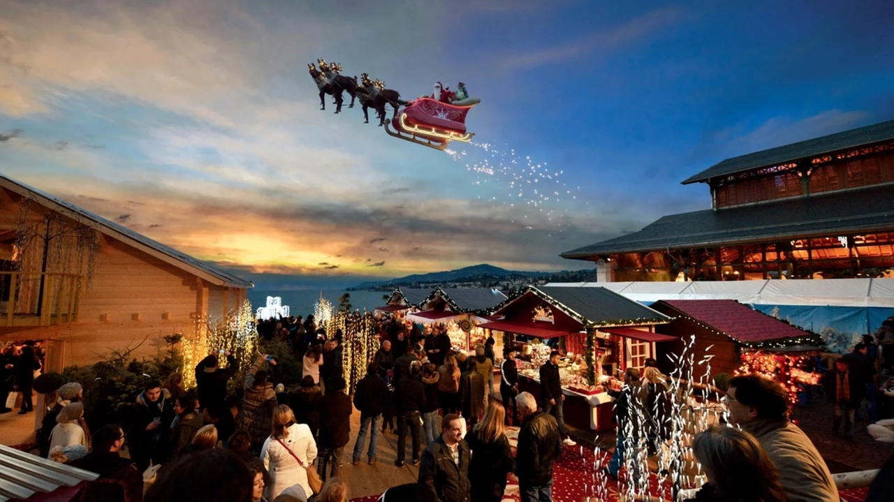 Mercatino e volo di Babbo Natale a Montreaux, in Svizzera (foto di montreuxnoel.com)