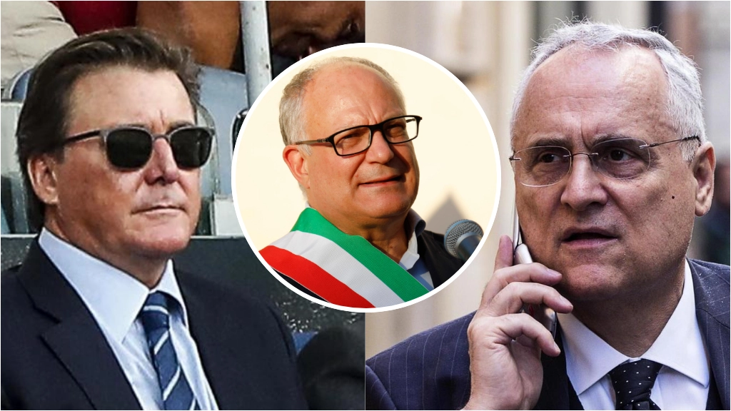 I presidenti di Roma e Lazio, Dan Friedkin e Claudio Lotito (Ansa), e il sindaco di Roma Roberto Gualtieri (Imagoeconomica)