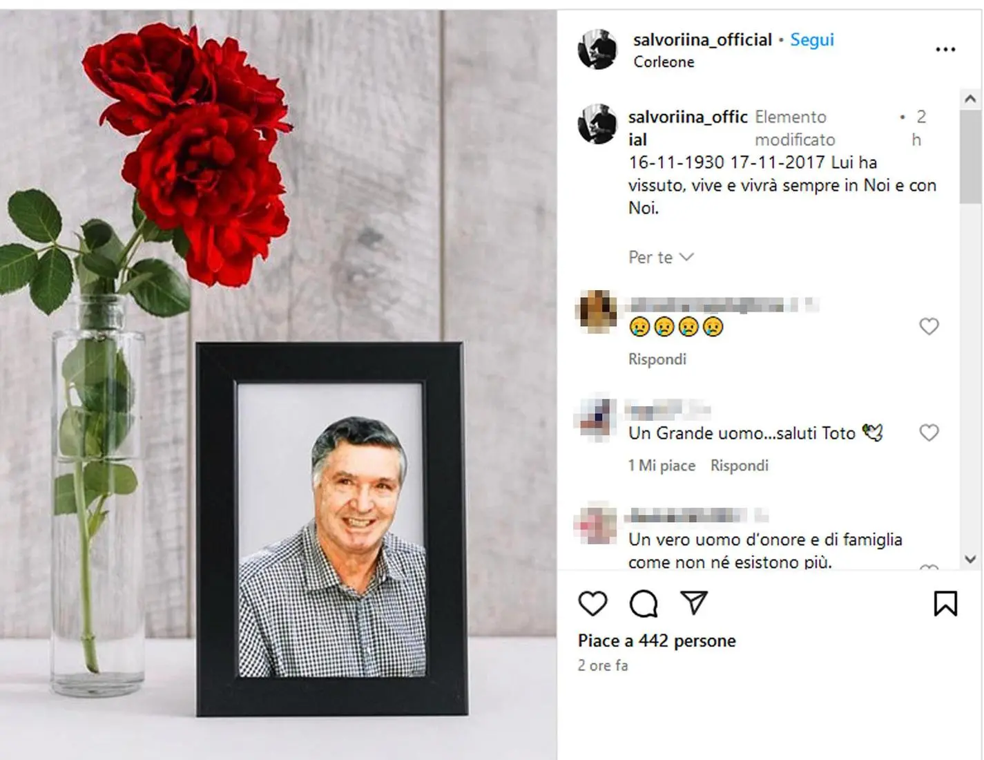 Salvo Riina celebra il padre: "Sempre con noi". Centinaia di like al post (con foto) sui social