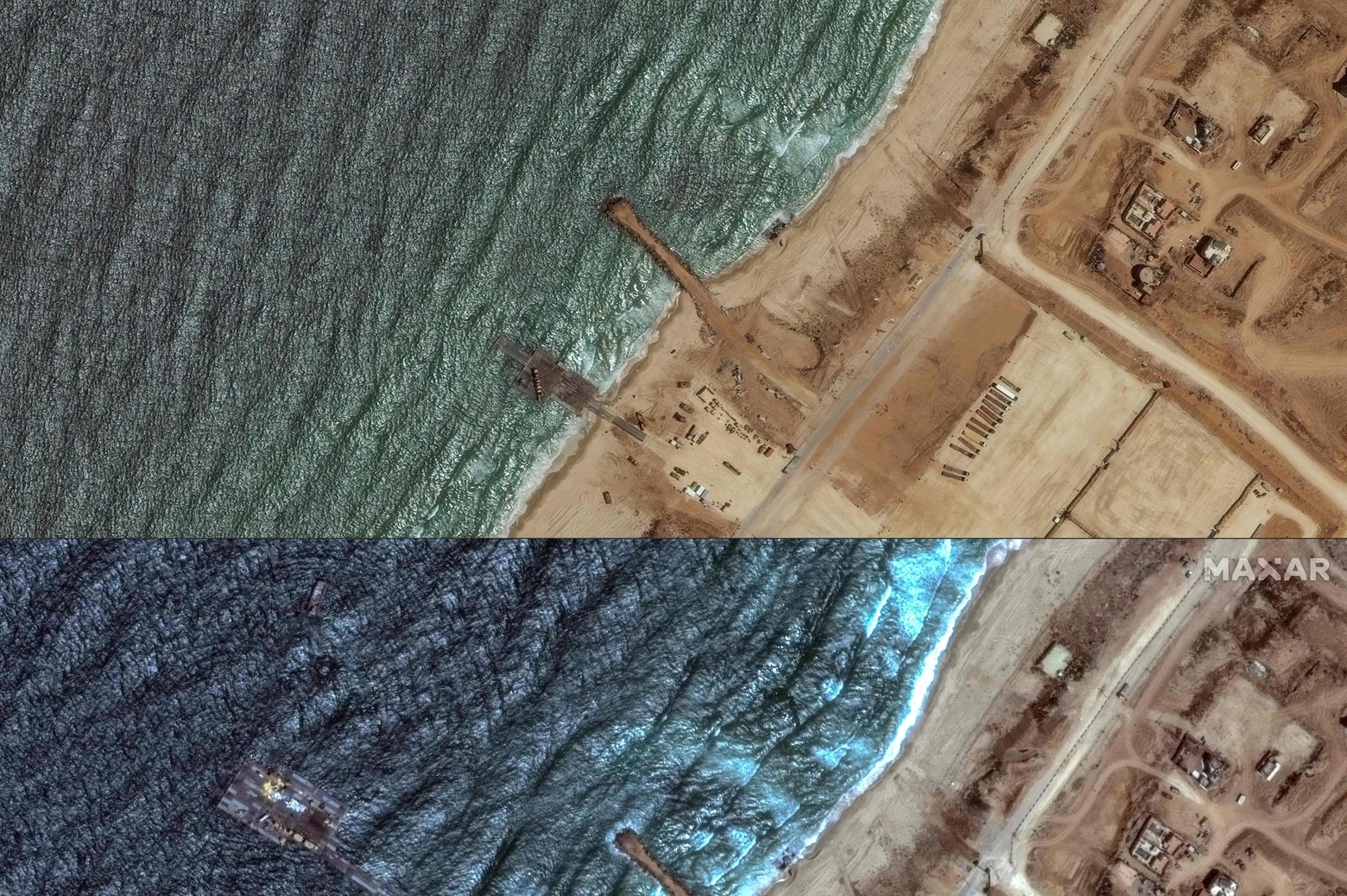 Il molo galleggiante, costruito dagli Stati Uniti per aiutare a facilitare gli aiuti a Gaza smantellato dalle onde