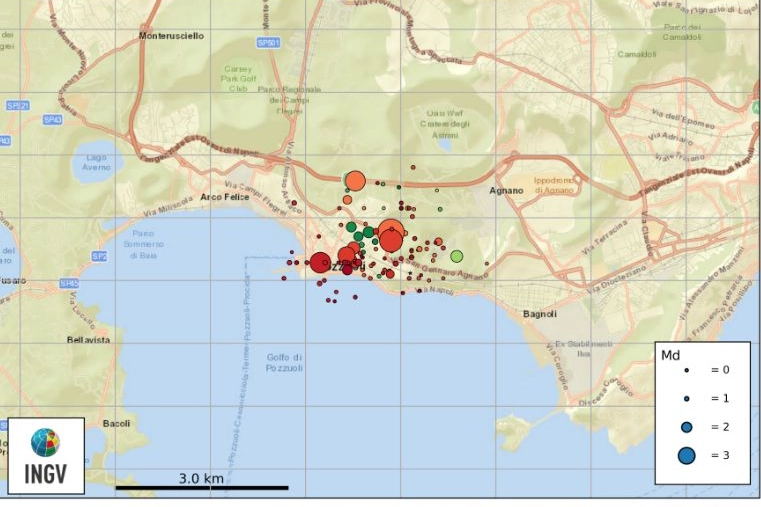 Gli eventi sismici registrati tra le ore 00:00 del 20 maggio 2024 e le ore 00.31 del 21 maggio 2024 nell'area dei Campi Flegrei