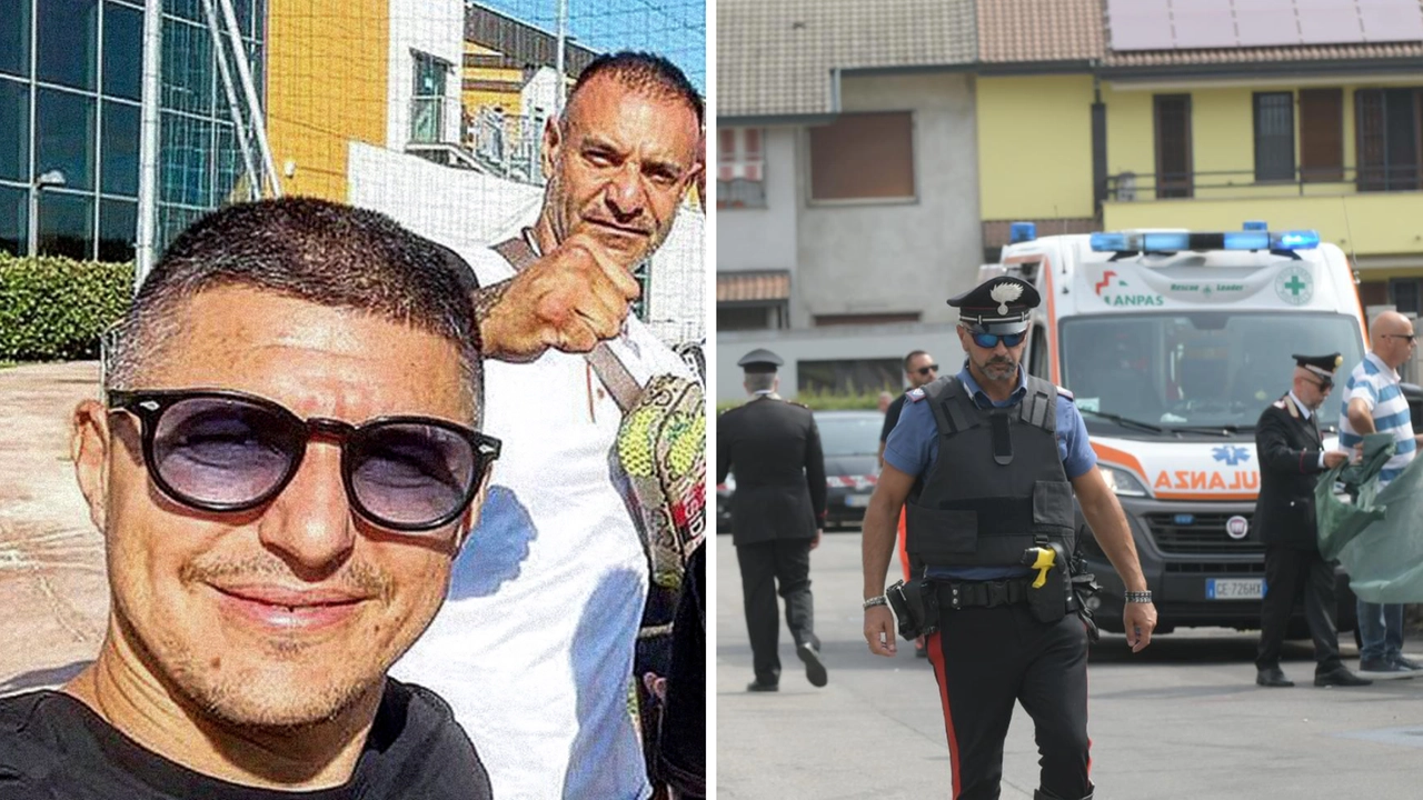 Nella foto a sinistra: Antonio Bellocco, legato all'omonima famiglia di 'ndrangheta, e il capo ultrà della Curva dell'Inter Andrea Beretta col pugno chiuso: Nella foto a destra, il luogo del delitto