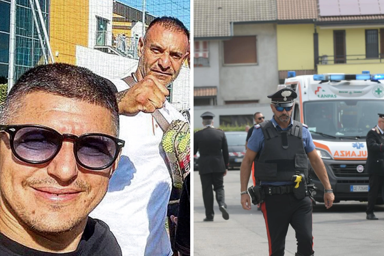 Nella foto a sinistra: Antonio Bellocco, legato all'omonima famiglia di 'ndrangheta, e il capo ultrà della Curva dell'Inter Andrea Beretta col pugno chiuso: Nella foto a destra, il luogo del delitto