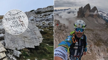 Tre Cime di Lavaredo, una scritta sfregia il masso dei dinosauri. Moreno Pesce: “Così ho scoperto lo scempio”