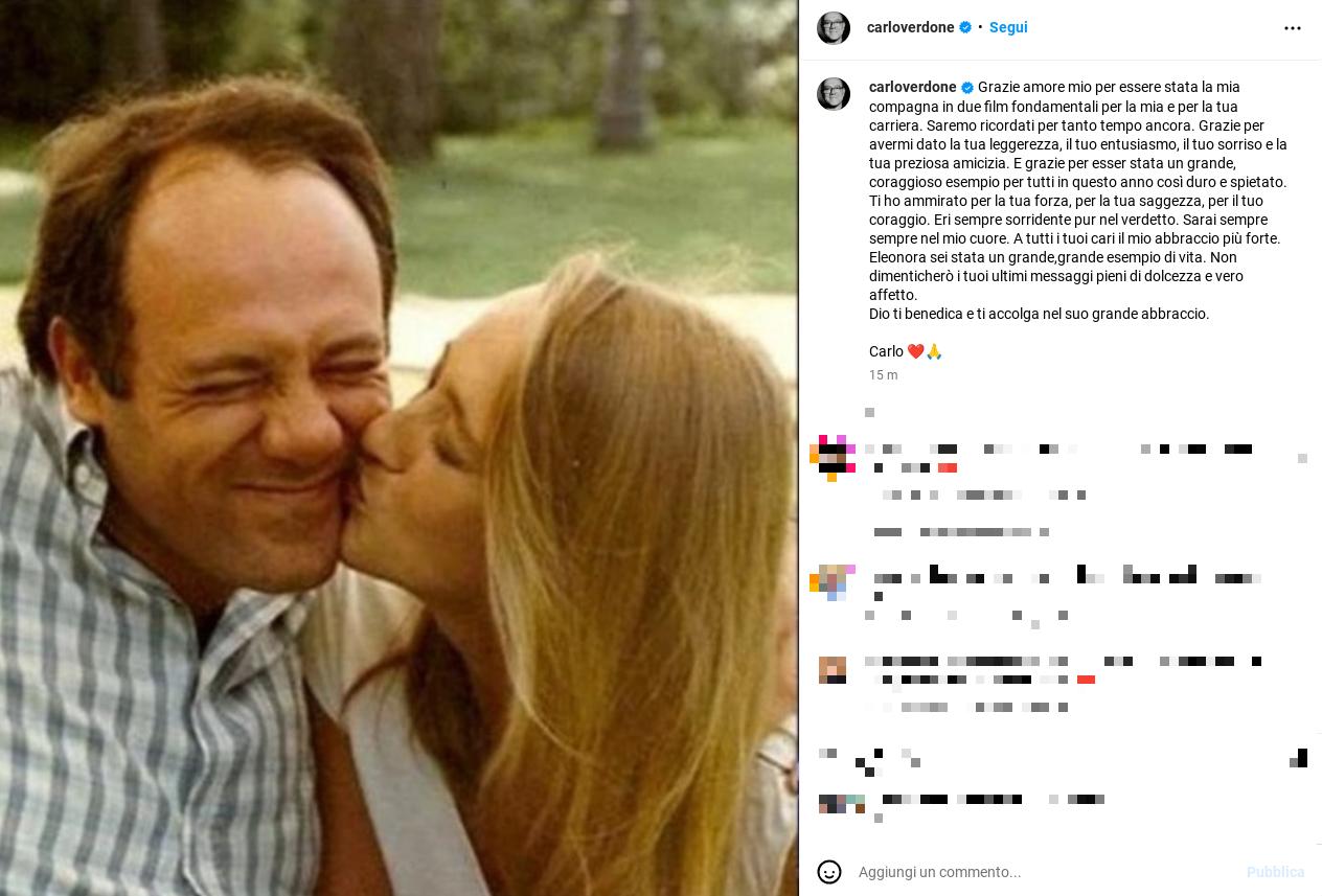 Eleonora Giorgi, il toccante messaggio di Carlo Verdone: “Grazie amore mio, sei stata una grande”. Quel connubio in ‘Borotalco’