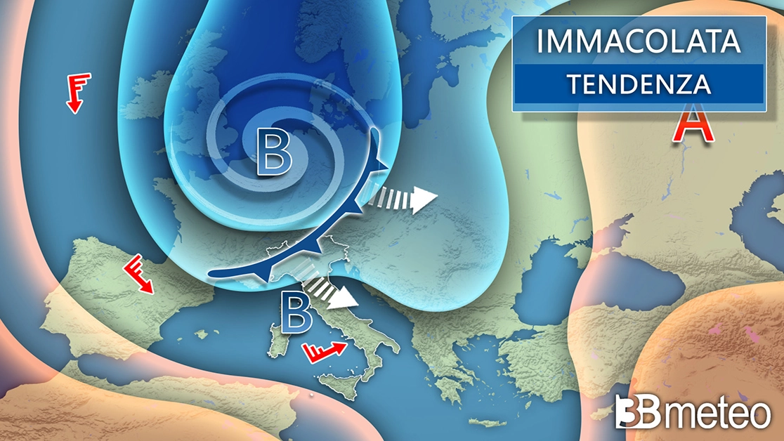 La tendenza meteo per l'Immacolata, la grafica di 3bmeteo