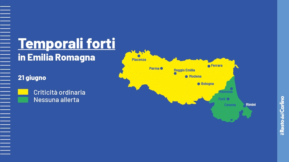Allerta gialla in Emilia Romagna venerdì 21 giugno: in arrivo temporali di forte intensità, più probabili nelle province occidentali della regione