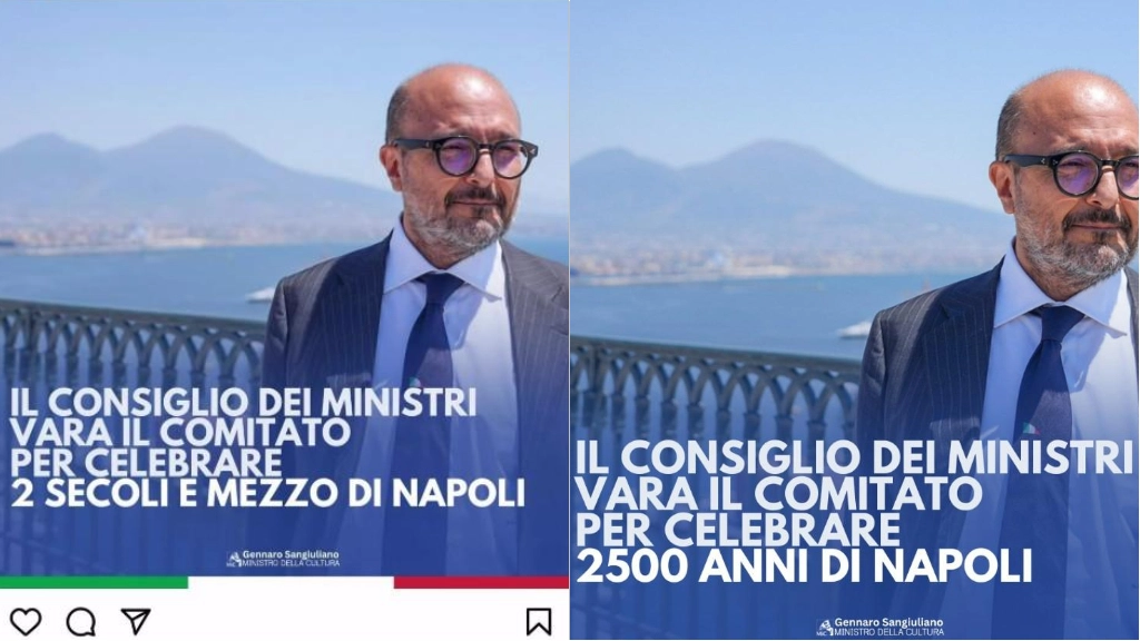 A sinistra il post sbagliato e a destra quello giusto sul profilo di Gennaro Sangiuliano