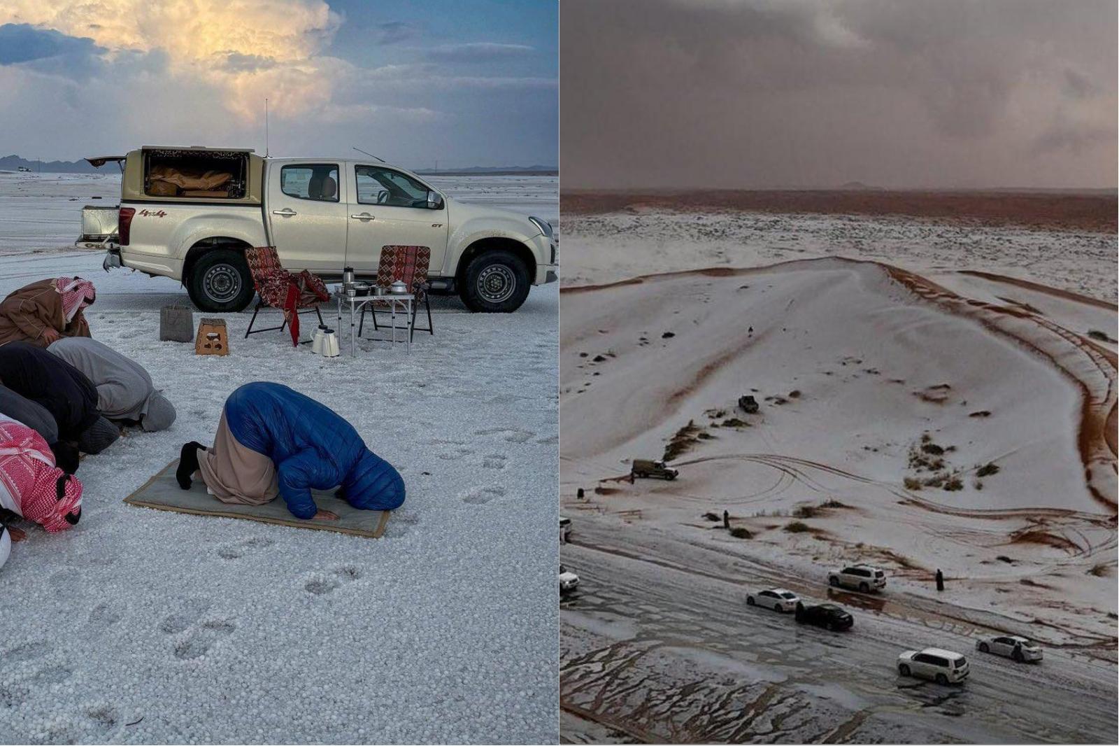 Arabia Saudita nevica nel deserto l’eccezionale fenomeno ad AlJawf