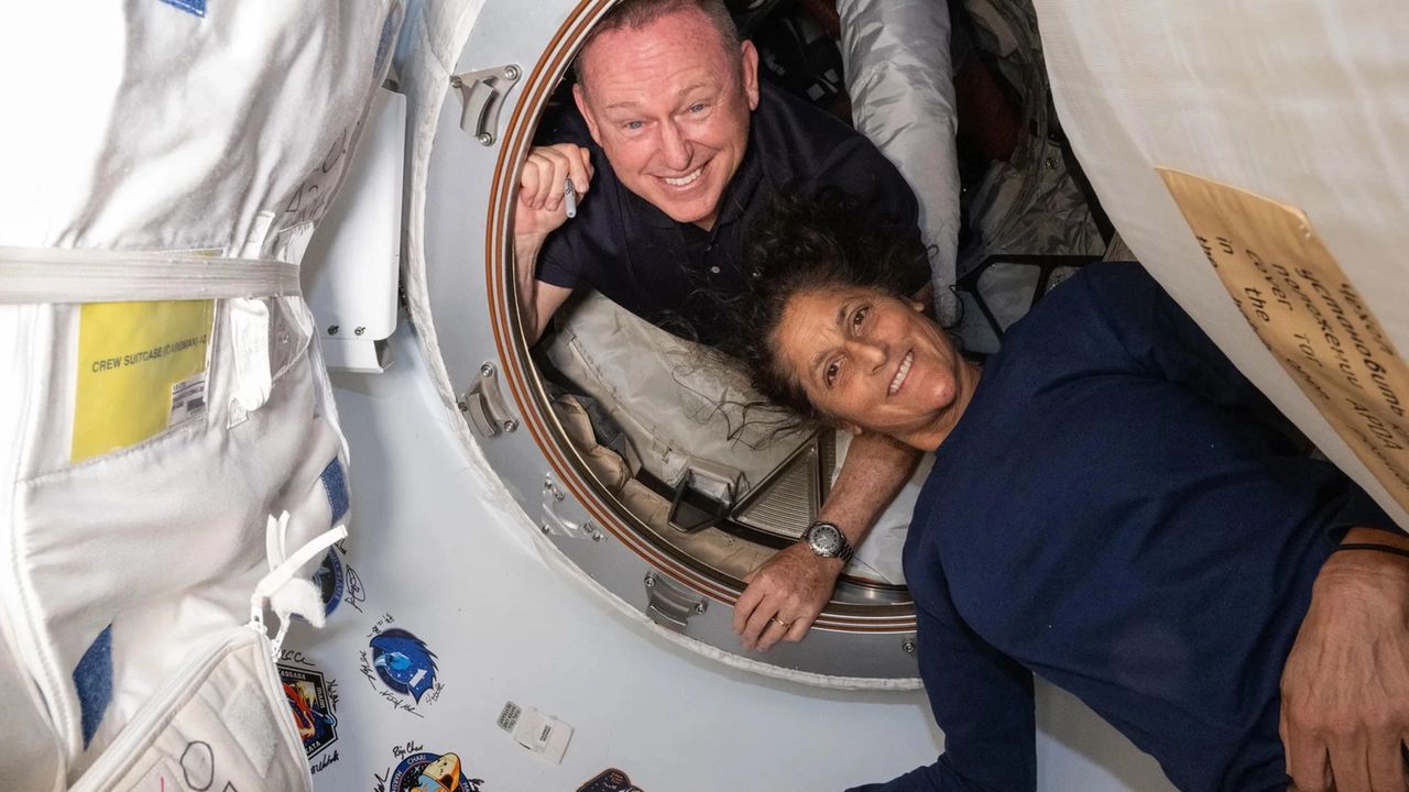 epa11563518 A handout picture made available by the National Aeronautics and Space Administration (NASA) on 24 August 2024 shows NASA's Boeing Crew Flight Test astronauts (from top) Butch Wilmore and Suni Williams posing for a portrait inside the vestibule between the forward port on the International Space Station's Harmony module and Boeing's Starliner spacecraft on 13 June 2024. NASA announced on 24 August that it will return Boeing's Starliner to Earth without astronauts Butch Wilmore and Suni Williams aboard the spacecraft. The Starliner is expected to depart from the space station and make a 'controlled autonomous re-entry and landing' in early September. The agency said the uncrewed return will allow it and Boeing to continue gathering testing data on Starliner during its upcoming flight home. Wilmore and Williams flew to the ISS in June aboard NASA's Boeing Crew Flight Test. The two astronauts will continue their work as part of the Expedition 71/72 crew through February 2025 and fly home aboard a Dragon spacecraft with two other crew members assigned to the agency's SpaceX Crew-9 mission, NASA added. EPA/NASA HANDOUT HANDOUT EDITORIAL USE ONLY/NO SALES