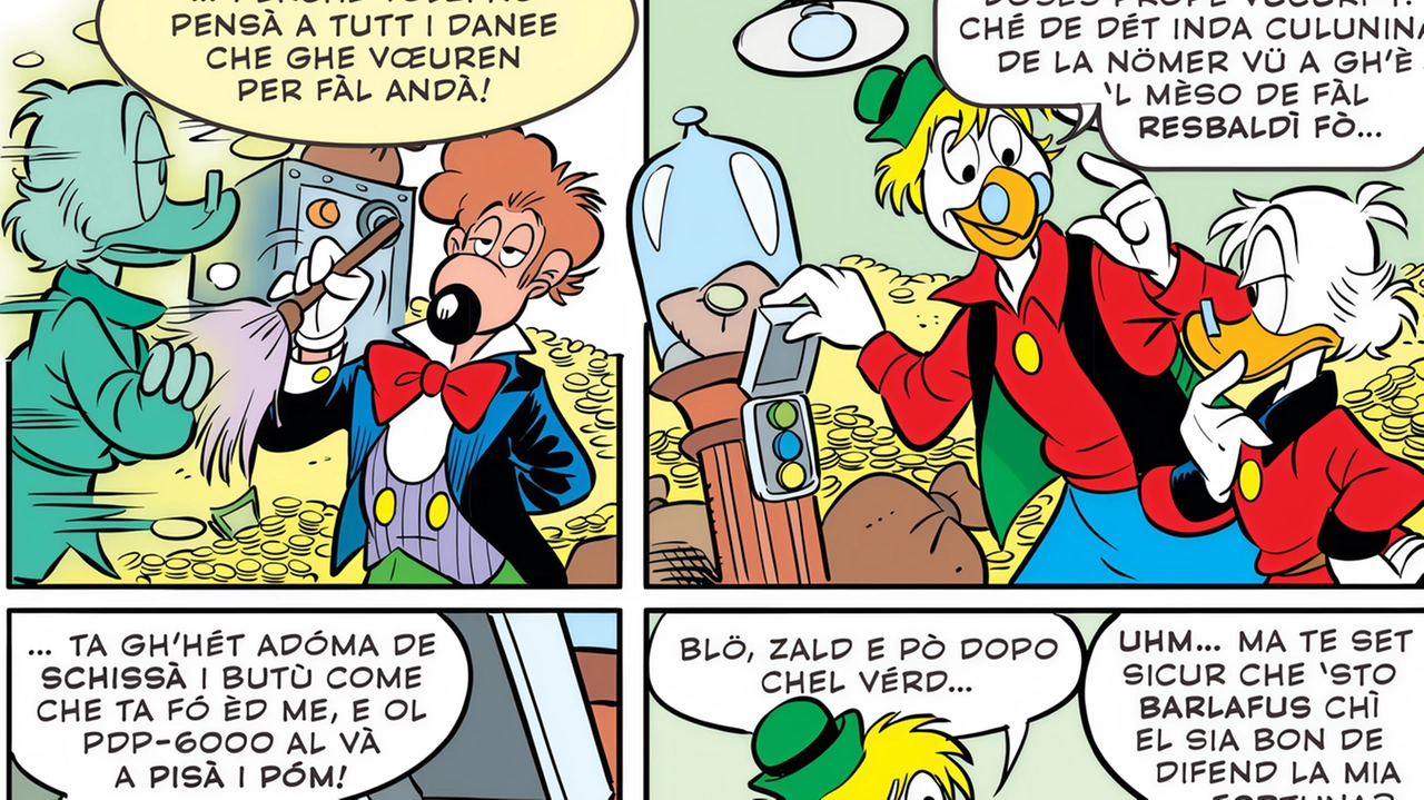 La tavola di fumetti in milanese del nuovo numero di Topolino