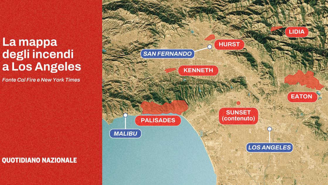 La mappa degli incendi che circondano Los Angeles: i grafici e le cartine interattive live