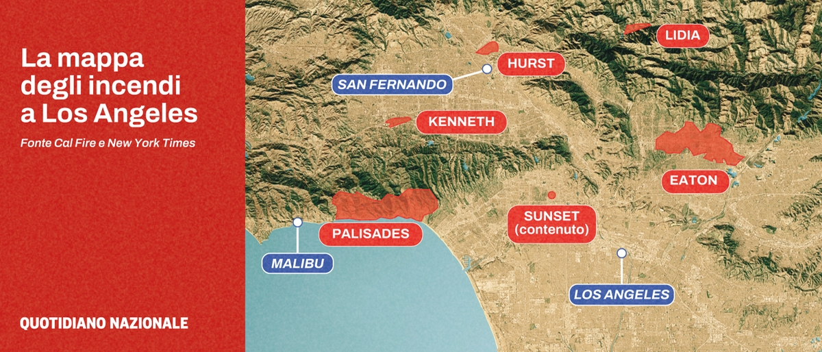 La mappa degli incendi che circondano Los Angeles: i grafici e le cartine interattive live