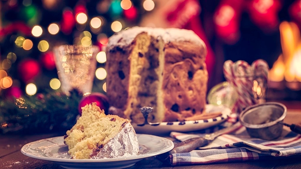 Homemade Panettone Christmas Cake with Powdered Sugar