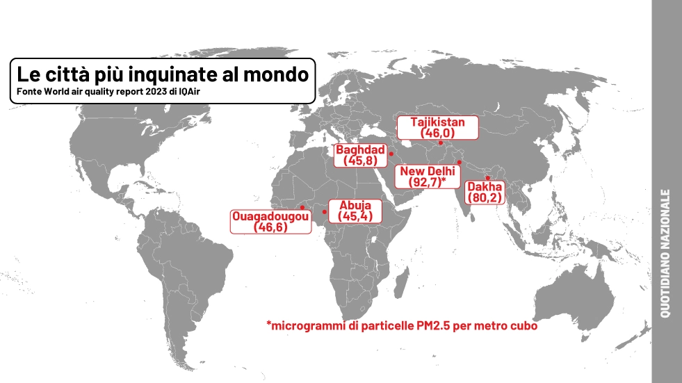 La mappa delle città più inquinate del mondo (IQAir report 2023)